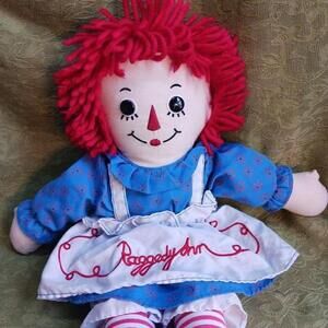 Vintage Raggedy Ann Cloth Doll Embroidered Skirt 17 Inch
